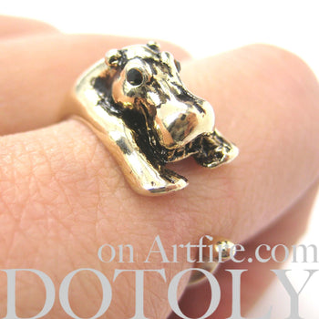 Hippo hippopotamus Animal Wrap Ring in Shiny Gold - Sizes 4 to 9 Available | DOTOLY
