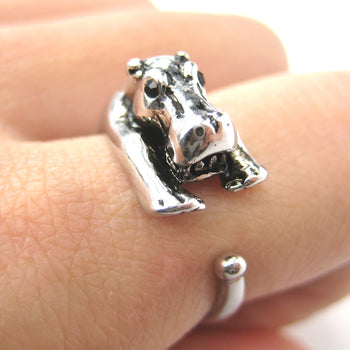 Hippo hippopotamus Animal Wrap Ring in Shiny Silver - Sizes 4 to 9 Available | DOTOLY