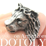 Large Lion Detailed Adjustable Animal Ring in Silver | Animal Jewelry | DOTOLY