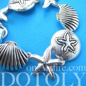 Starfish and Seashells Themed Charm Bracelet in Silver | DOTOLY