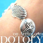 Starfish and Seashells Themed Charm Bracelet in Silver | DOTOLY