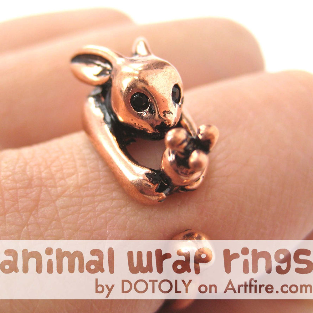 Bunny Rabbit Animal Wrap Ring with Carrot in SHINY Copper - Sizes 4 to 9 Available | DOTOLY