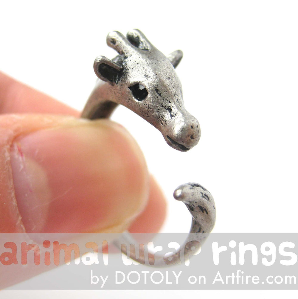 Mother Giraffe Animal Wrap Around Ring in Silver - Sizes 4 to 9 Available | DOTOLY