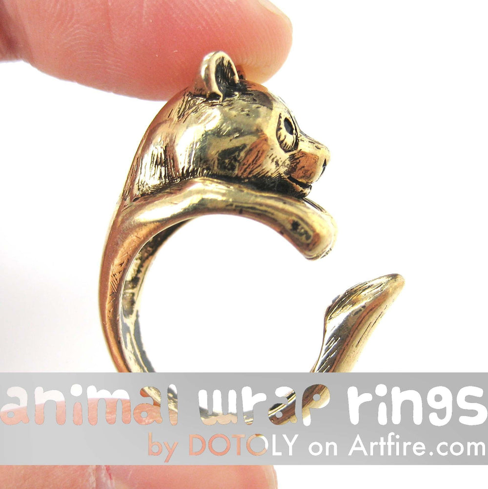 Large Panda Bear Animal Wrap Around Hug Ring in Shiny Gold - Size 4 to 9 Available | DOTOLY