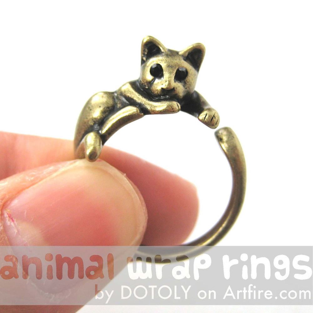 Kitty Cat Relaxing Animal Wrap Around Ring in Brass - Sizes 4 to 9 Available | DOTOLY