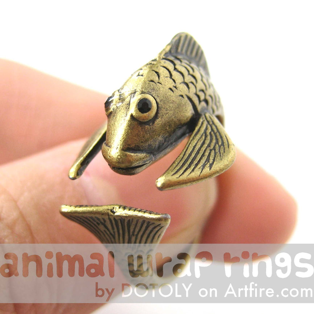 Koi Fish Sea Animal Wrap Around Ring in Brass - Sizes 4 to 9 Available | DOTOLY