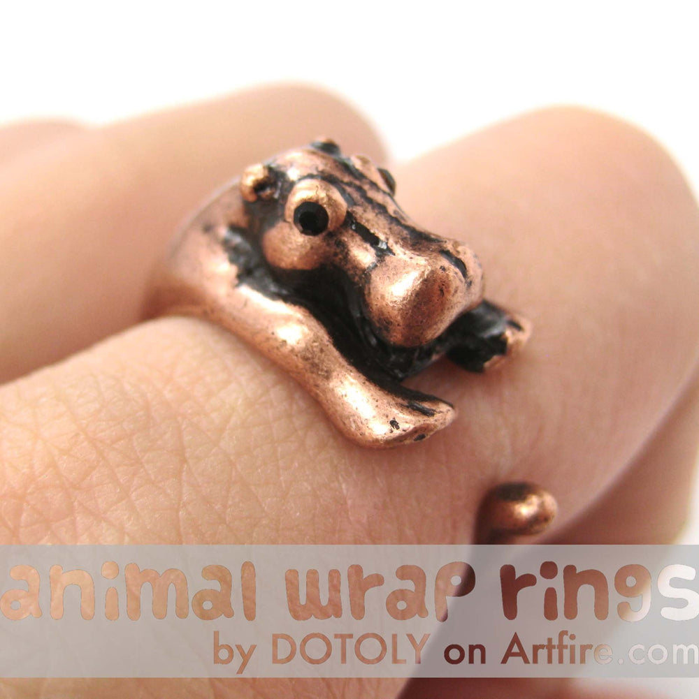 Hippo hippopotamus Animal Wrap Ring in Copper - Sizes 4 to 9 Available | DOTOLY