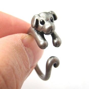 Puppy Dog Animal Wrap Around Ring in Silver - Sizes 4 to 9 Available | DOTOLY