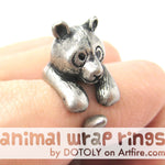 Large Panda Bear Animal Wrap Around Hug Ring in Silver - Size 4 to 9 Available | DOTOLY