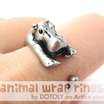 Hippo hippopotamus Animal Wrap Ring in Silver - Sizes 4 to 9 Available | DOTOLY