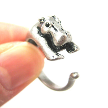 Hippo hippopotamus Animal Wrap Ring in Silver - Sizes 4 to 9 Available | DOTOLY