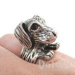 3D Dachshund Dog Shaped Animal Ring in Silver for Dog Lovers | DOTOLY