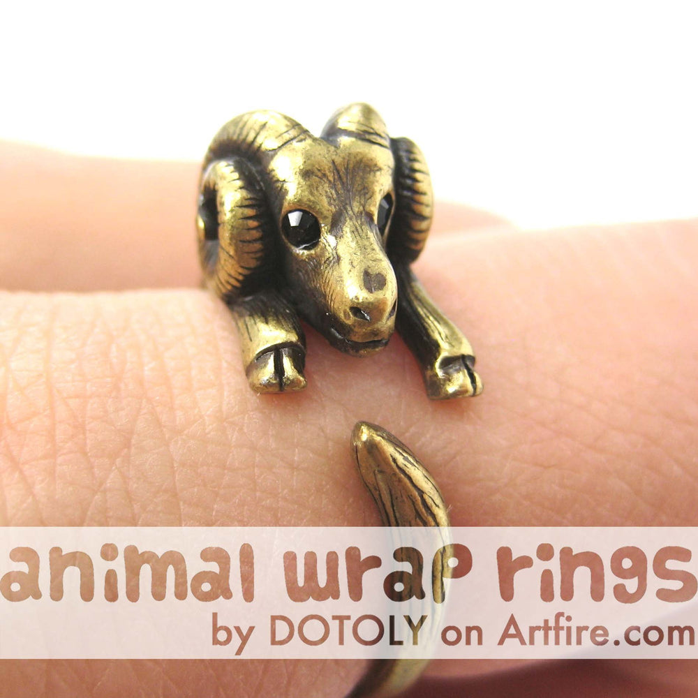 Sheep Ram Animal Wrap Around Ring in Brass - Sizes 4 to 9 Available | DOTOLY