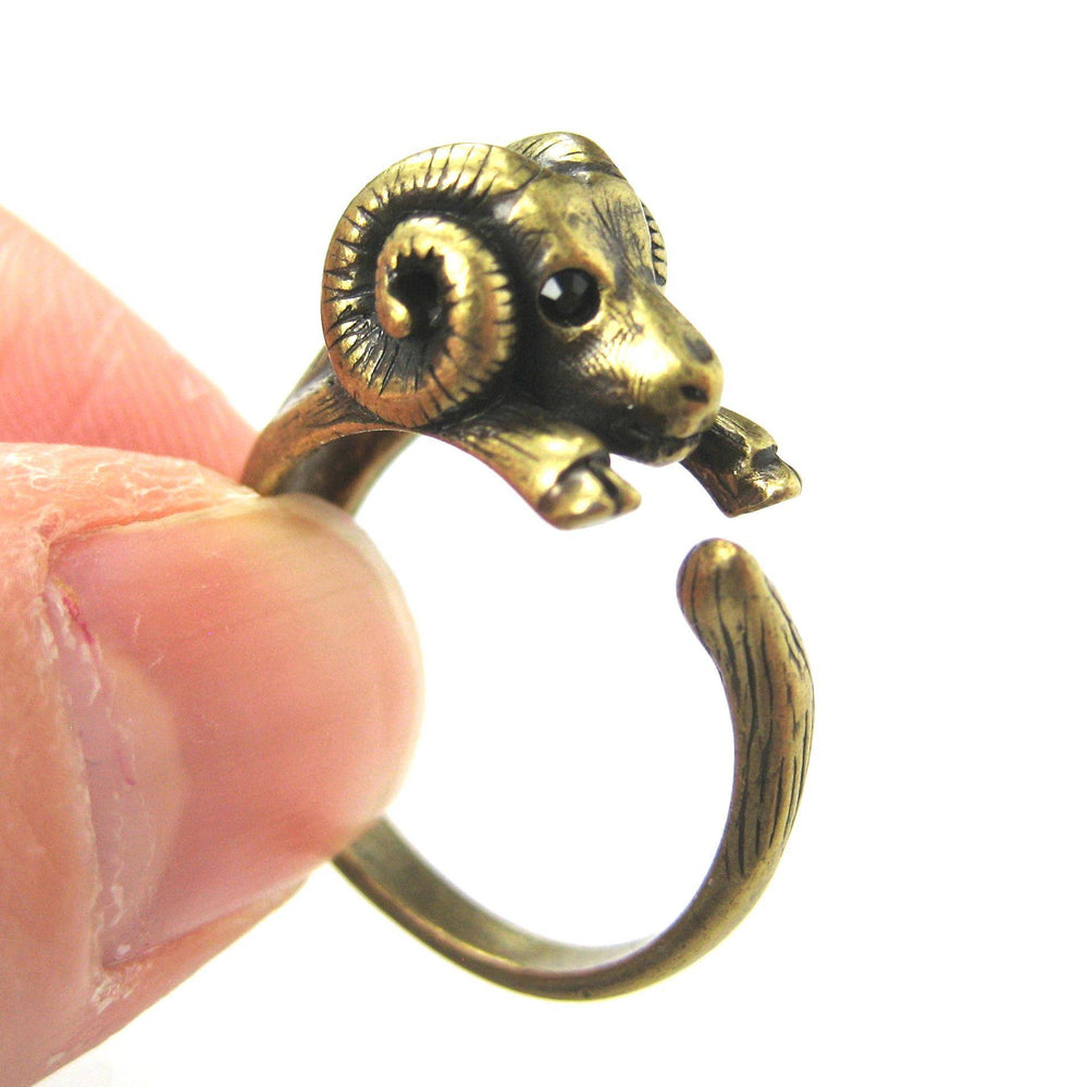 Sheep Ram Animal Wrap Around Ring in Brass - Sizes 4 to 9 Available | DOTOLY