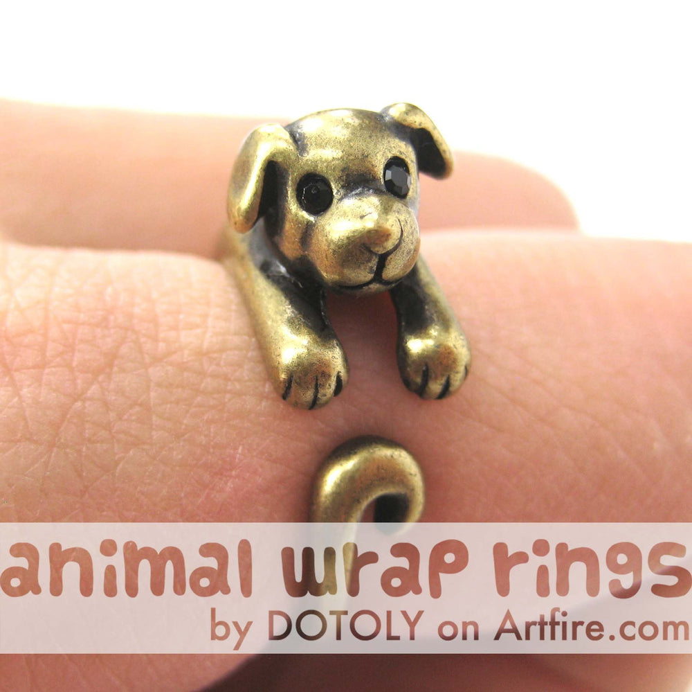 Puppy Dog Animal Wrap Around Ring in Brass - Sizes 4 to 9 Available | DOTOLY