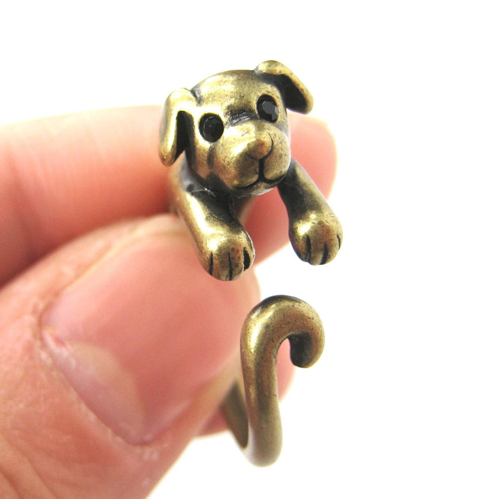 Puppy Dog Animal Wrap Around Ring in Brass - Sizes 4 to 9 Available | DOTOLY