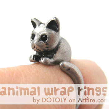 Kitty Cat Animal Wrap Around Ring in Silver - Sizes 4 to 9 Available | DOTOLY