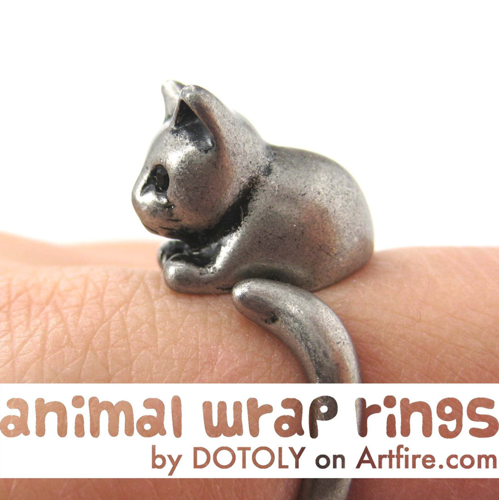 Kitty Cat Animal Wrap Around Ring in Silver - Sizes 4 to 9 Available | DOTOLY