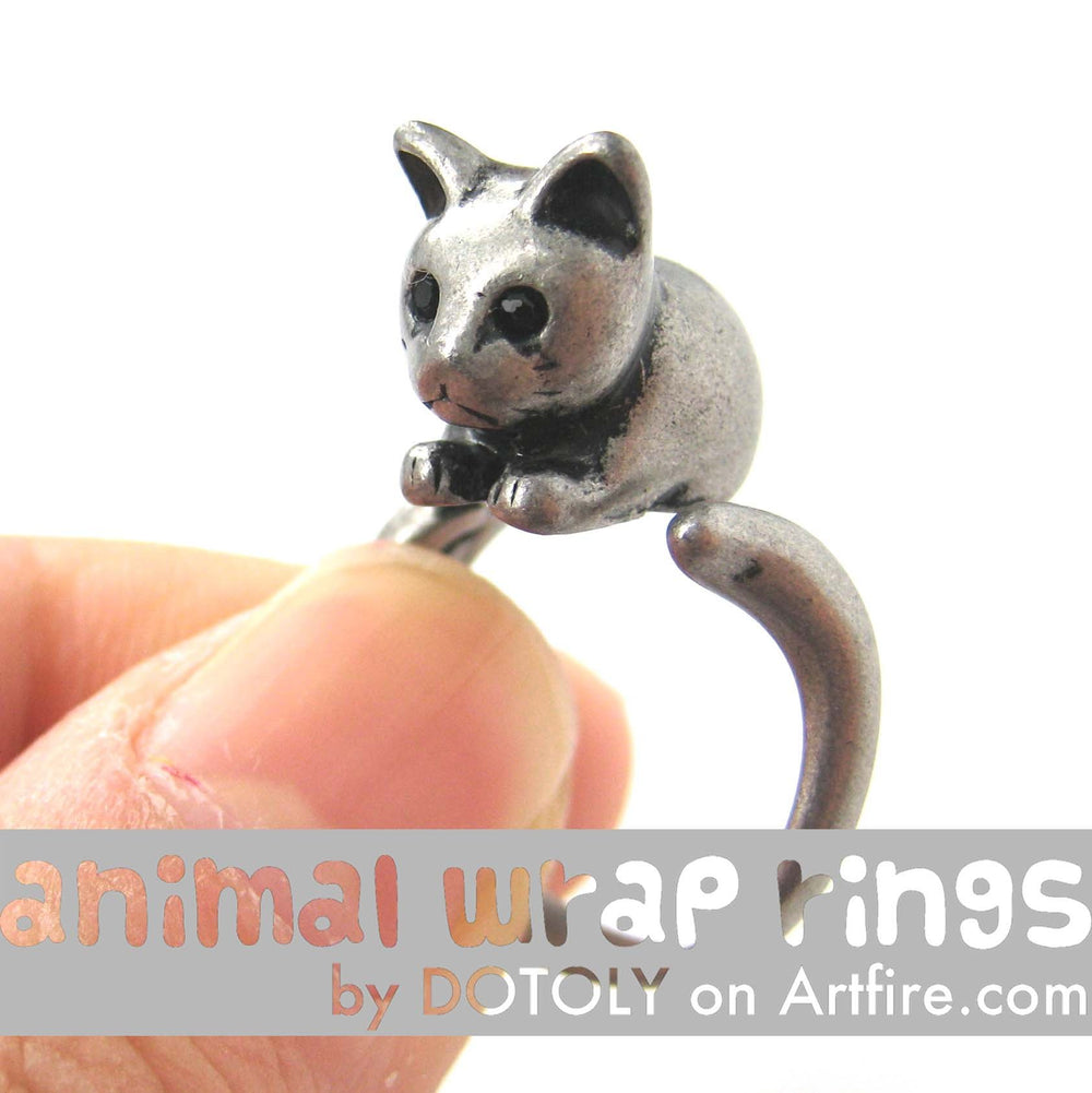 Kitty Cat Animal Wrap Around Ring in Silver - Sizes 4 to 9 Available | DOTOLY