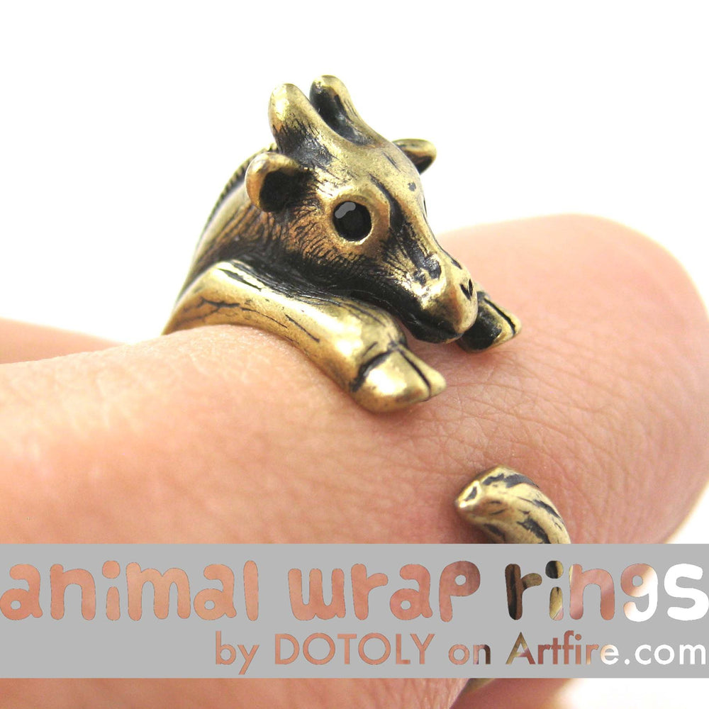 Baby Giraffe Animal Wrap Around Ring in Brass - Sizes 4 to 9 Available | DOTOLY