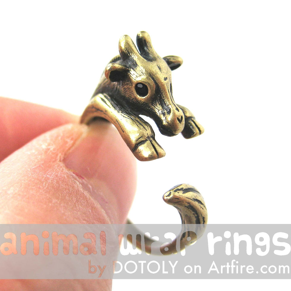 Baby Giraffe Animal Wrap Around Ring in Brass - Sizes 4 to 9 Available | DOTOLY