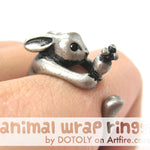 Bunny Rabbit Animal Wrap Ring with Carrot in Silver - Sizes 4 to 9 Available | DOTOLY