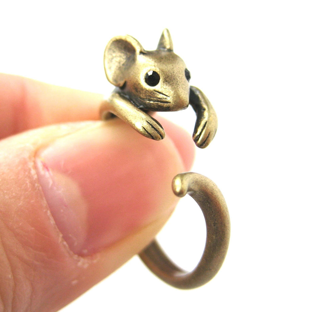 Mouse Animal Wrap Around Ring in Brass - Sizes 4 to 9 Available | DOTOLY