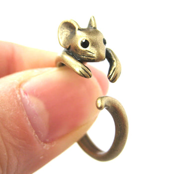 Mouse Animal Wrap Around Ring in Brass - Sizes 4 to 9 Available | DOTOLY