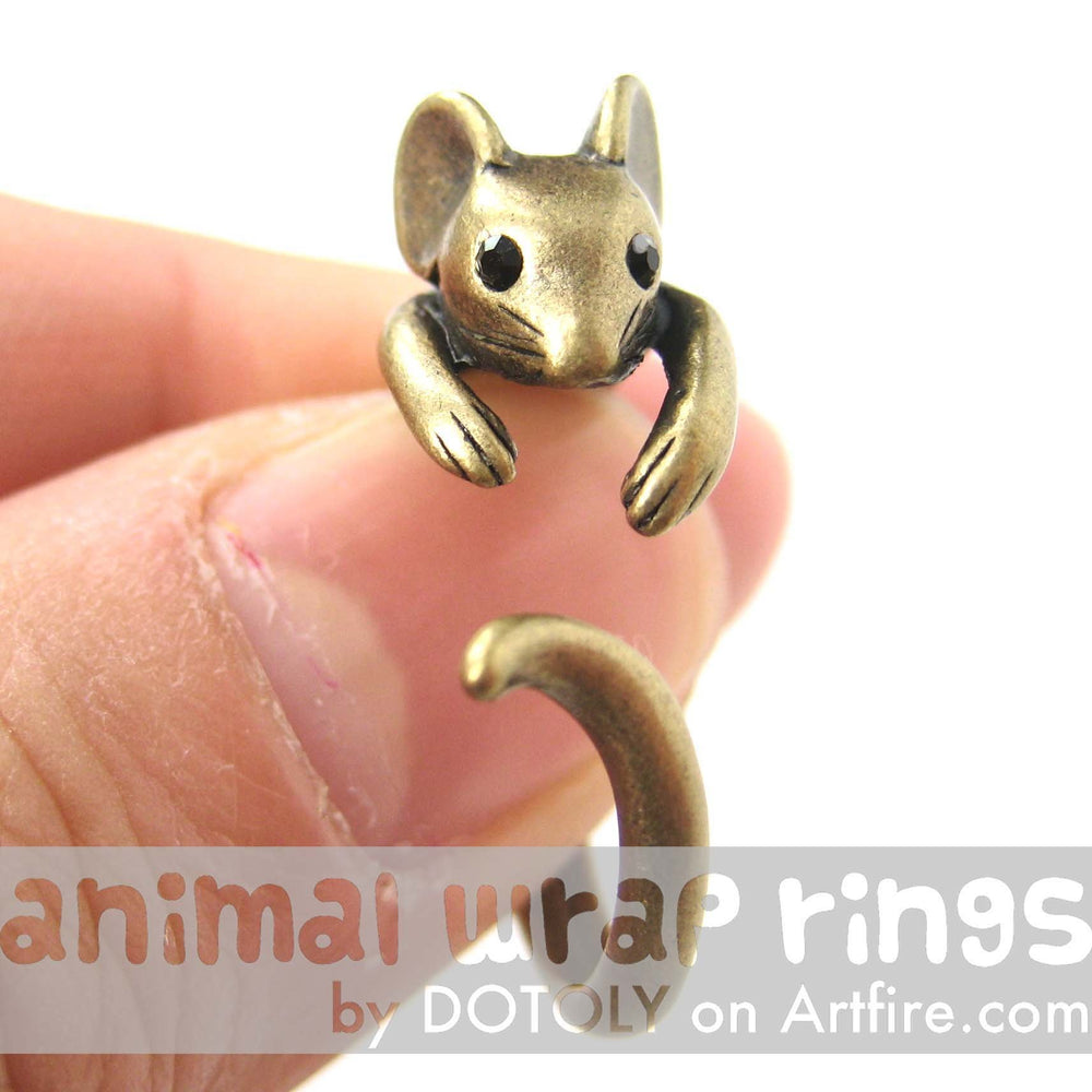 Mouse Animal Wrap Around Ring in Brass - Sizes 4 to 9 Available | DOTOLY