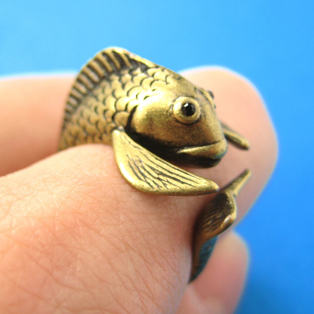Koi Fish Sea Animal Wrap Around Ring in Brass - Sizes 4 to 9 Available | DOTOLY
