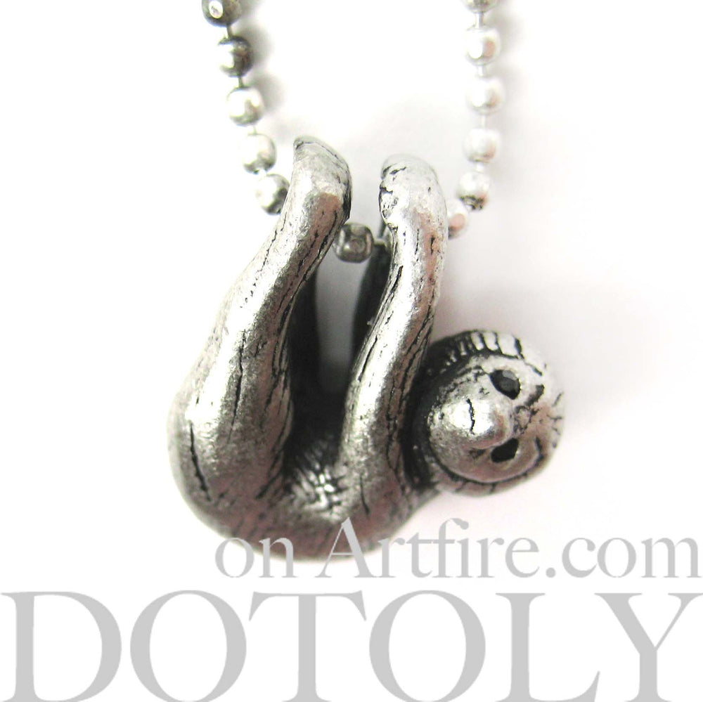 Sloth Baby Animal Pendant Necklace Realistic and Cute in Silver | DOTOLY