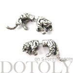 Fake Gauge Earrings: Realistic Tiger Cat Shaped Plug Earrings in Silver | DOTOLY