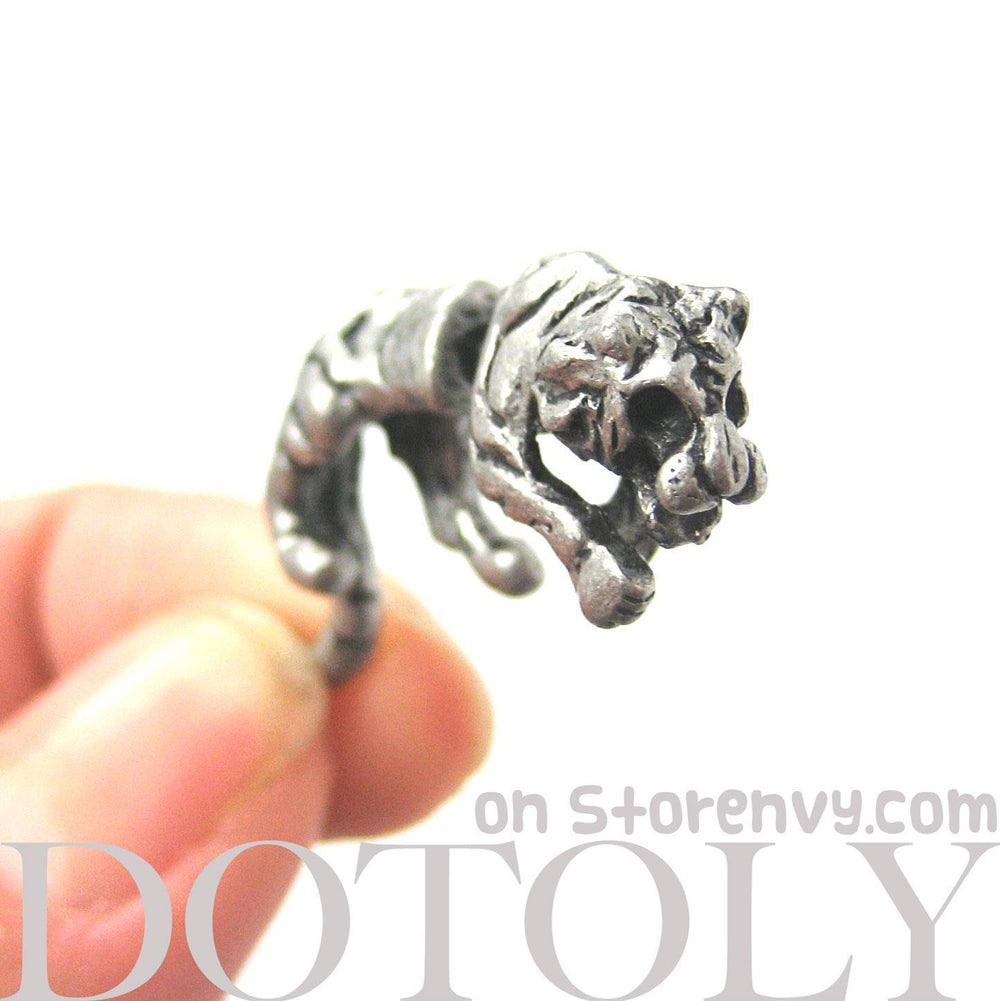Fake Gauge Earrings: Realistic Tiger Cat Shaped Plug Earrings in Silver | DOTOLY
