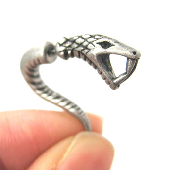 Fake Gauge Earrings: Realistic Snake Cobra Animal Shaped Stud Plug Earrings in Silver | DOTOLY