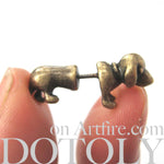 Fake Gauge Earrings: Realistic Dachshunds Puppy Dog Animal Stud Earrings in Brass | DOTOLY