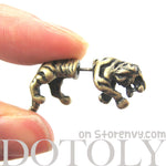 Fake Gauge Earrings: Realistic Tiger Cat Shaped Plug Earrings in Brass | DOTOLY