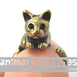 Kitty Cat Animal Wrap Around Ring in Brass - Sizes 4 to 9 Available | DOTOLY