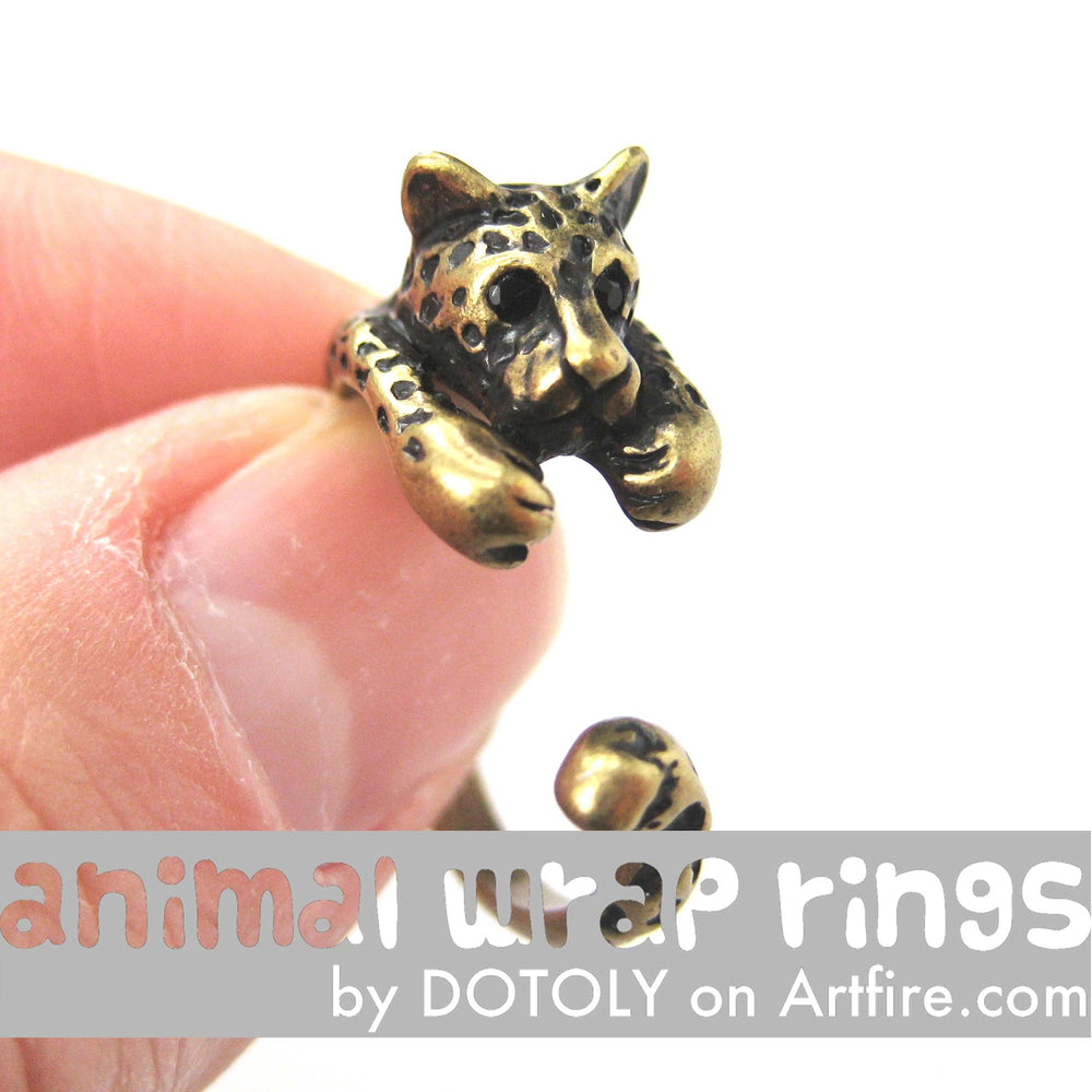 Leopard Jaguar Animal Wrap Around Ring in Brass - Sizes 4 to 9 Available | DOTOLY