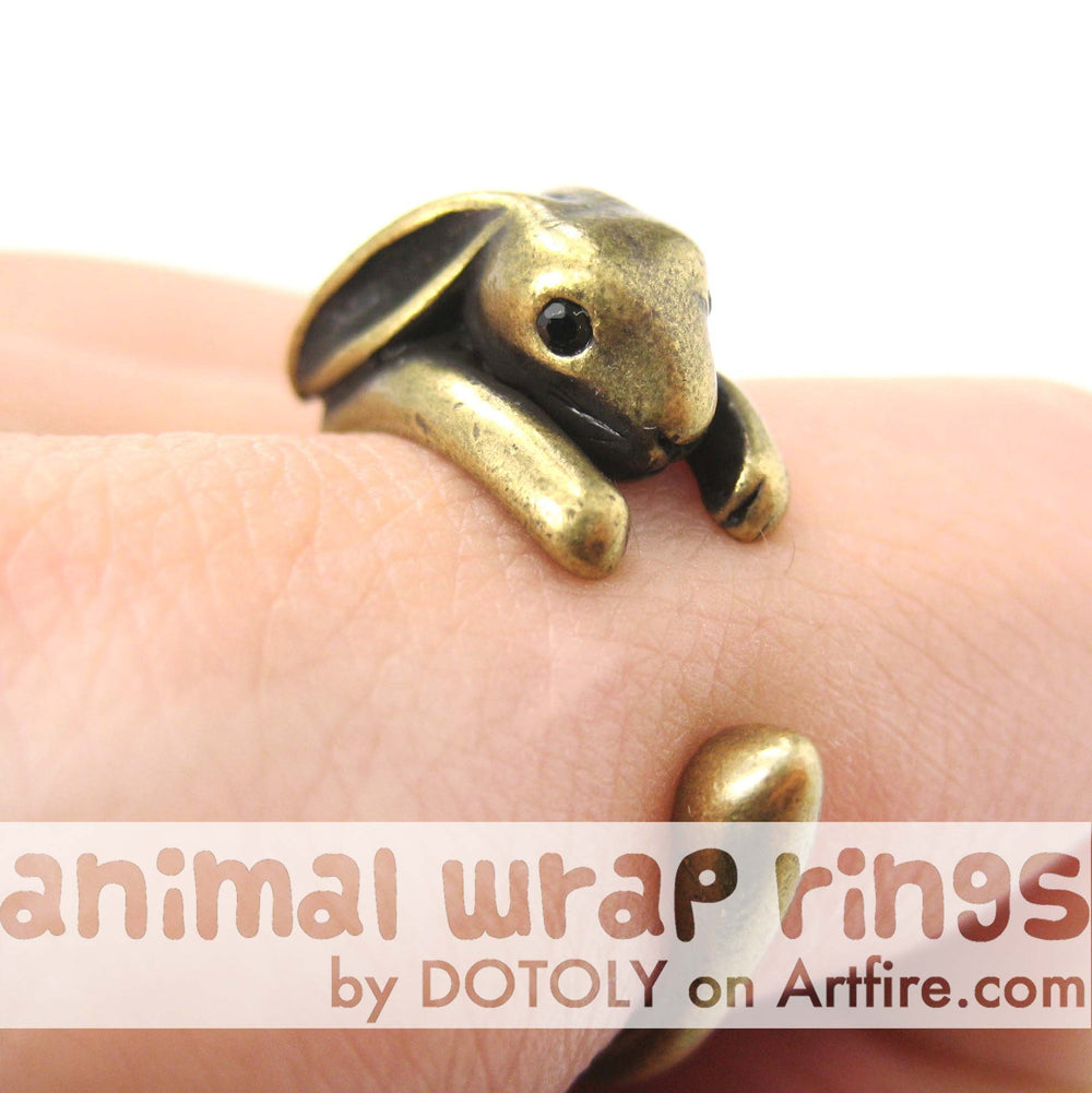 Bunny Rabbit Animal Wrap Around Ring in Brass - Sizes 4 to 9 Available | DOTOLY