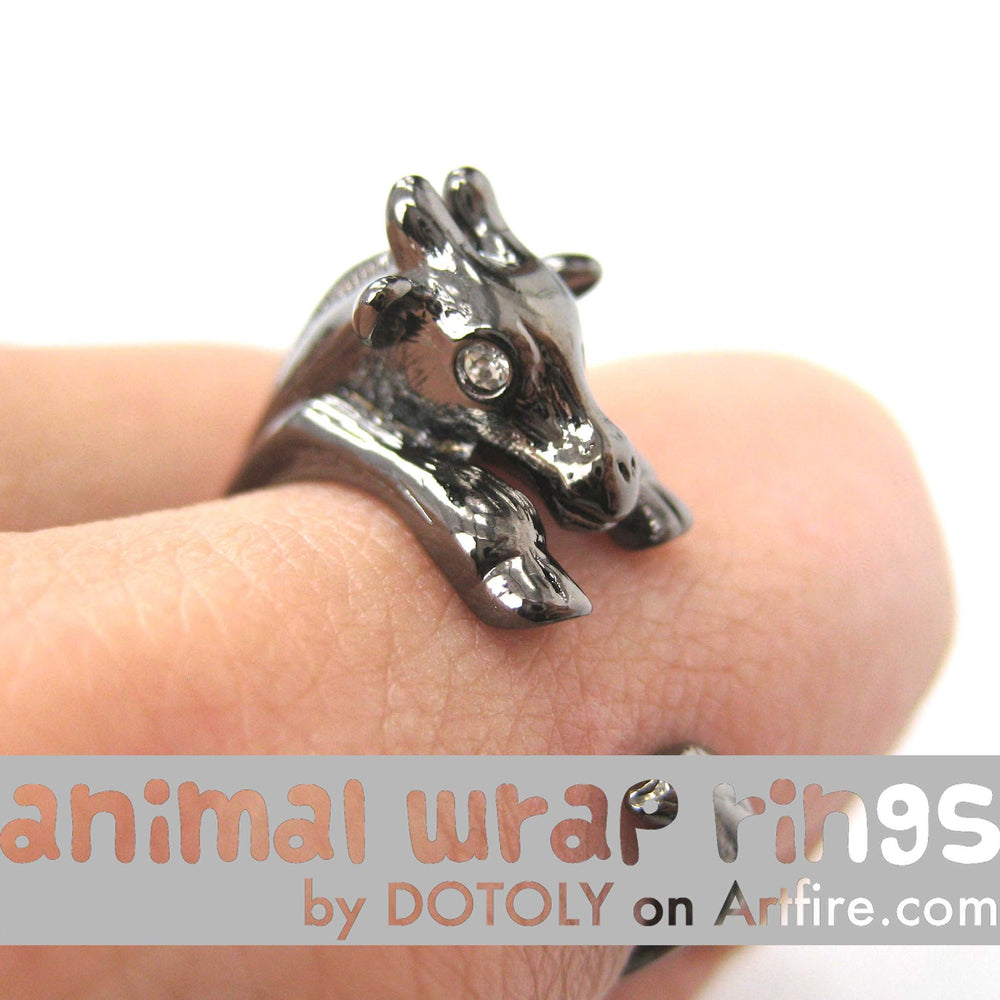 Baby Giraffe Animal Wrap Around Ring in Gunmetal Silver - Sizes 4 to 9 | DOTOLY