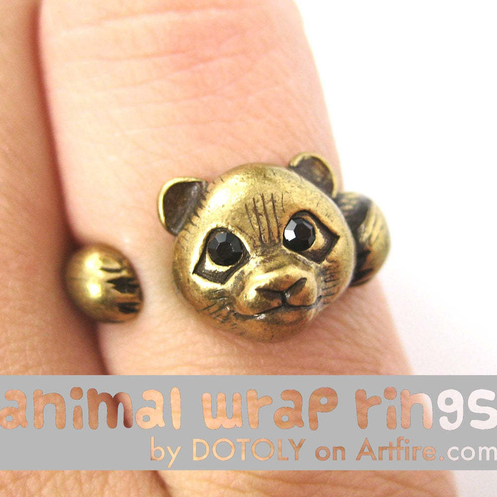 Small Panda Bear Animal Wrap Hug Ring in Brass - Size 4 to 8.5 Available | DOTOLY