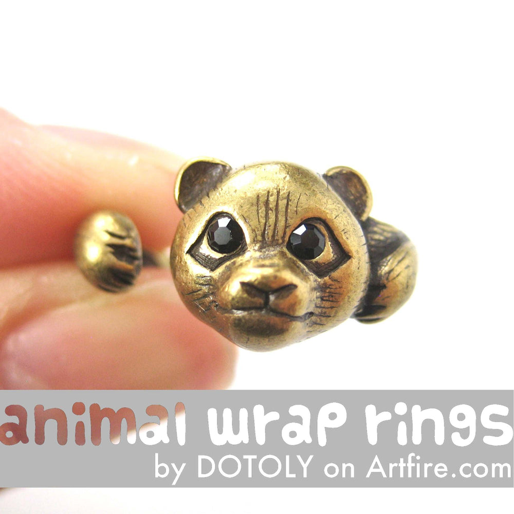 Small Panda Bear Animal Wrap Hug Ring in Brass - Size 4 to 8.5 Available | DOTOLY