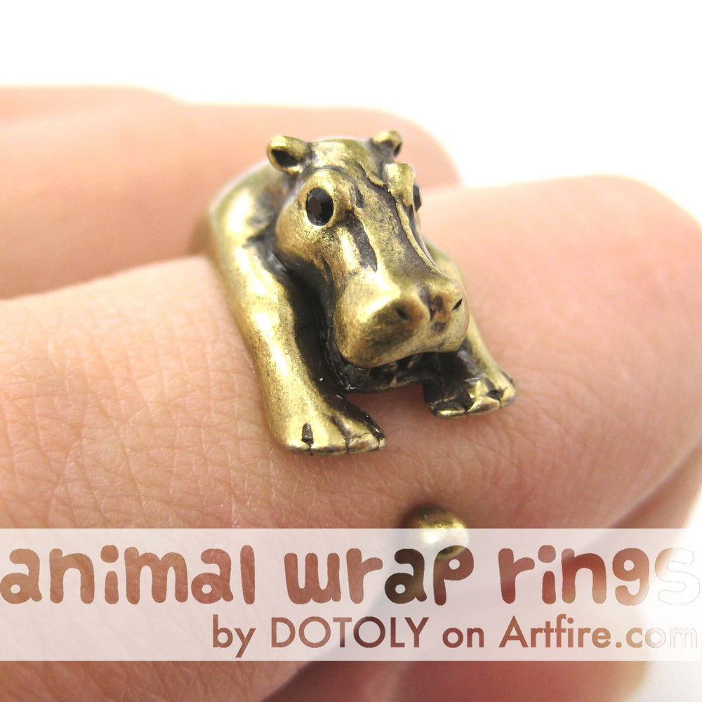 Hippo hippopotamus Animal Wrap Ring in Brass - Sizes 4 to 9 Available | DOTOLY