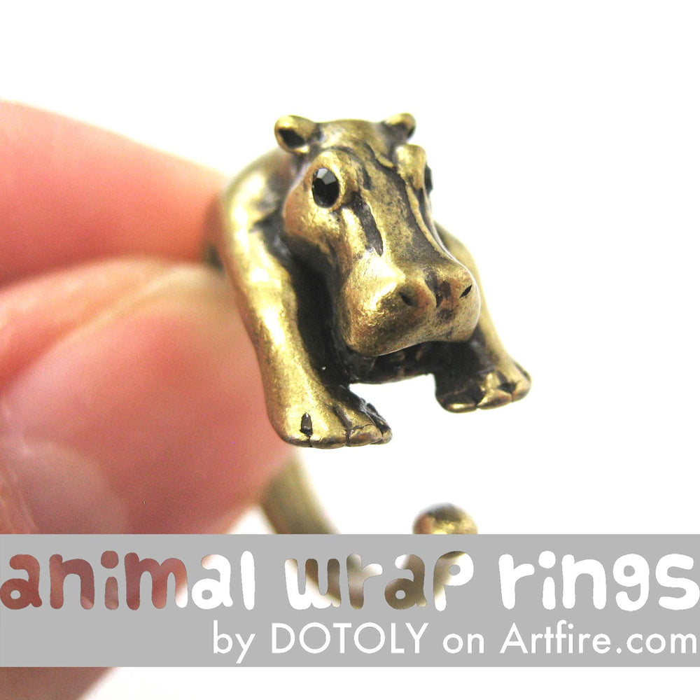Hippo hippopotamus Animal Wrap Ring in Brass - Sizes 4 to 9 Available | DOTOLY