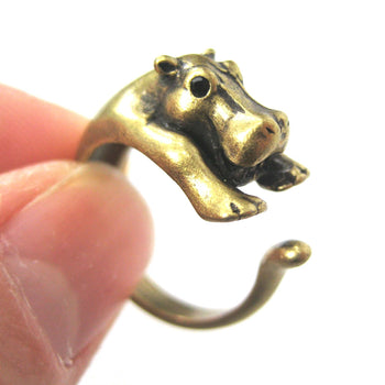 Hippo hippopotamus Animal Wrap Ring in Brass - Sizes 4 to 9 Available | DOTOLY