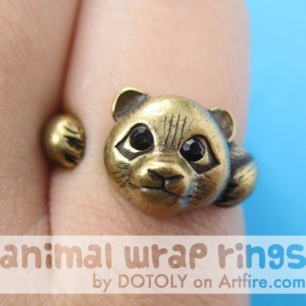 Small Panda Bear Animal Wrap Hug Ring in Brass - Size 4 to 8.5 Available | DOTOLY