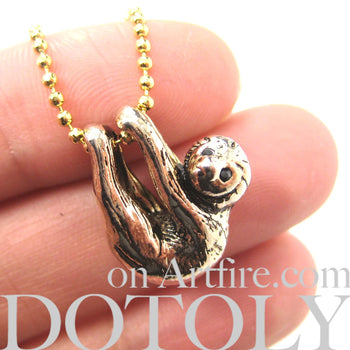 Sloth Baby Animal Pendant Necklace Realistic and Cute in Shiny Gold | DOTOLY