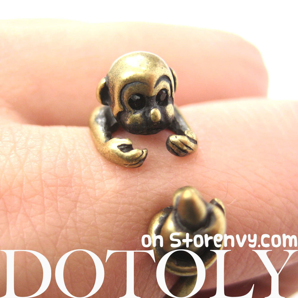 Monkey Animal Wrap Ring with Banana in Brass - Sizes 4 to 9 Available | DOTOLY