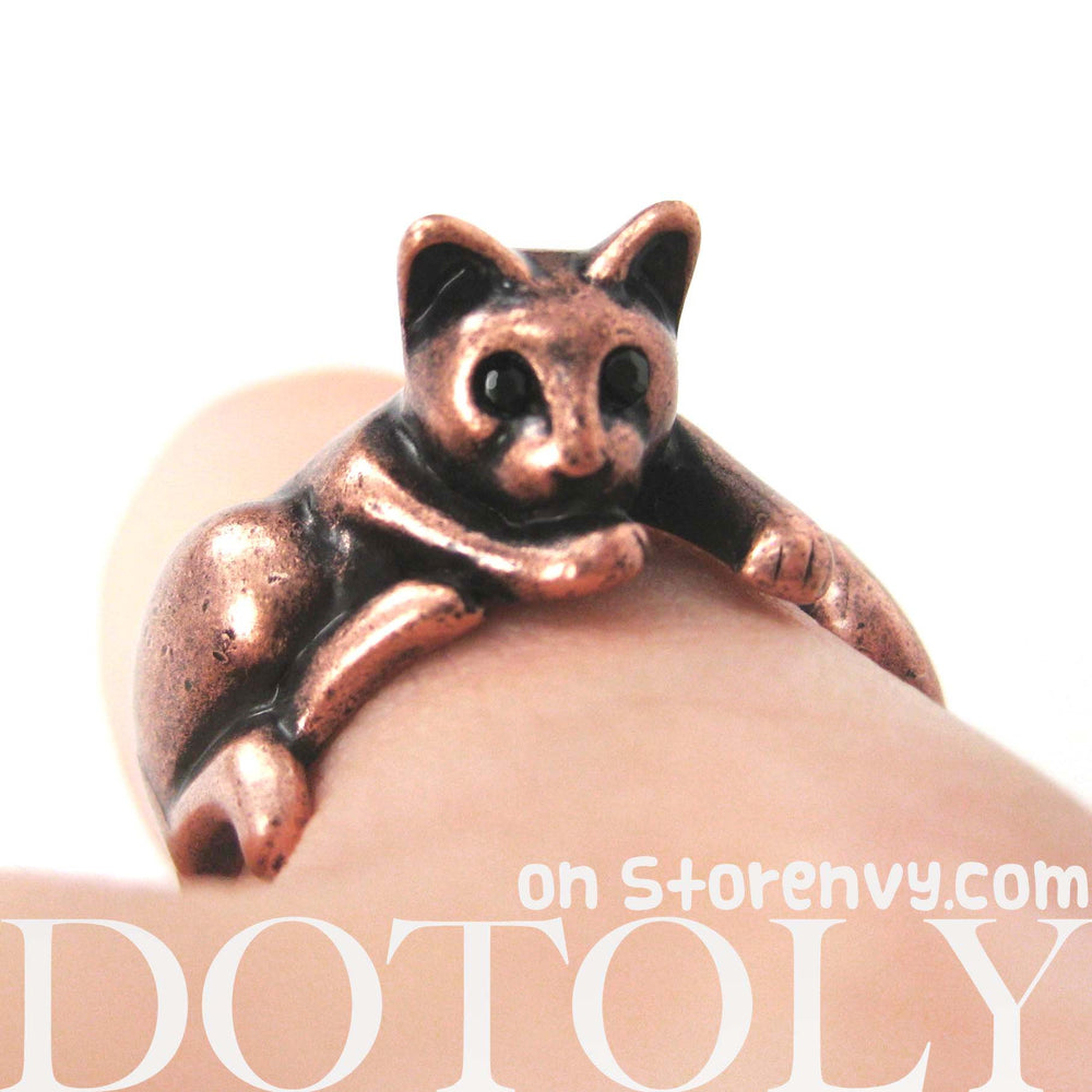 Relaxing Kitty Cat Animal Wrap Around Ring in Copper - Sizes 4 to 9 Available | DOTOLY