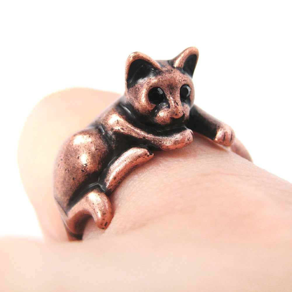 Relaxing Kitty Cat Animal Wrap Around Ring in Copper - Sizes 4 to 9 Available | DOTOLY